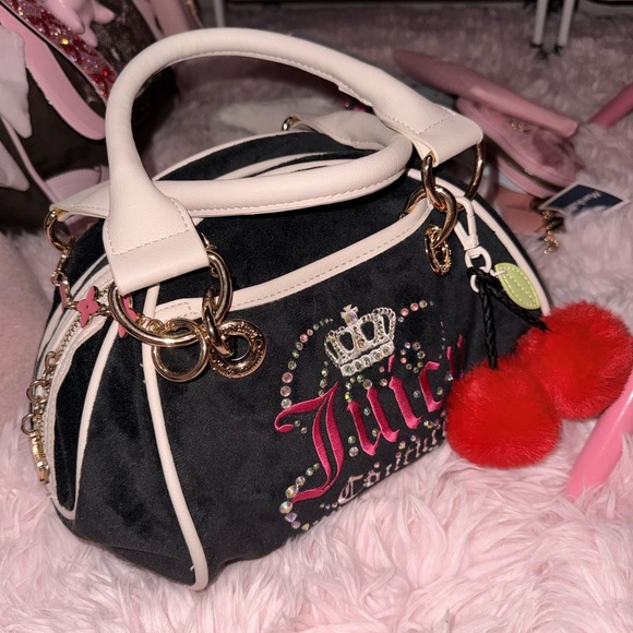 Juicy Couture Dreamy Black and White Satchel with Pink Accents - Picture 3 of 7